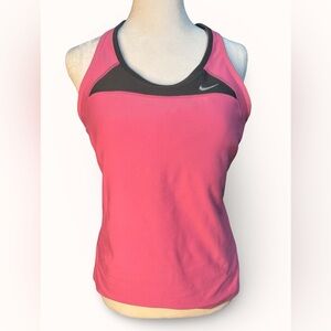 Nike Dri Fit Top Tank Sports Bra Vest Racer Back Mesh Back Bright Pink Pocket LG
